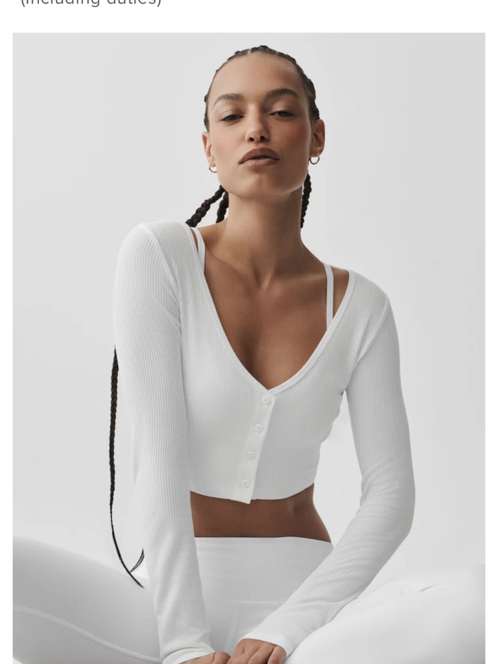 Alo cropped V-Neck Ribbed Whisper Cardigan - White